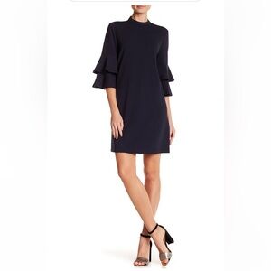 NWT! Sharagano Navy Tiered Ruffle Sleeve Dress - size 10 - MSRP $128!